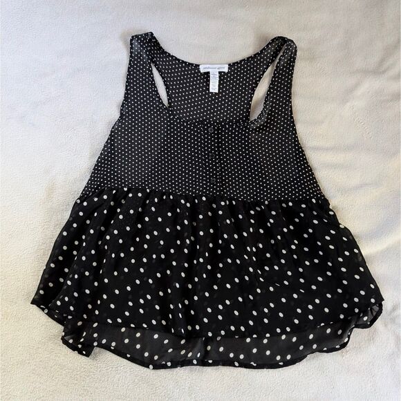 Polka Dot Print Henley Tank Top Women's Large Black White Sheer Babydoll - Picture 2 of 6